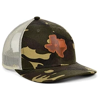 Casquette ajustable pour camionneur Local Crowns Camo/Natural Texas Woodland Leather State Patch Trucker Snapback