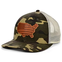 Casquette ajustable Snapback en cuir pour hommes, couronnes locales, camouflage/naturel, USA Woodland Leather State Patch Trucker