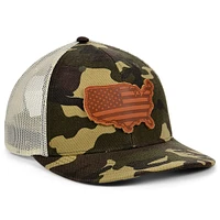 Casquette ajustable Snapback en cuir pour hommes, couronnes locales, camouflage/naturel, USA Woodland Leather State Patch Trucker