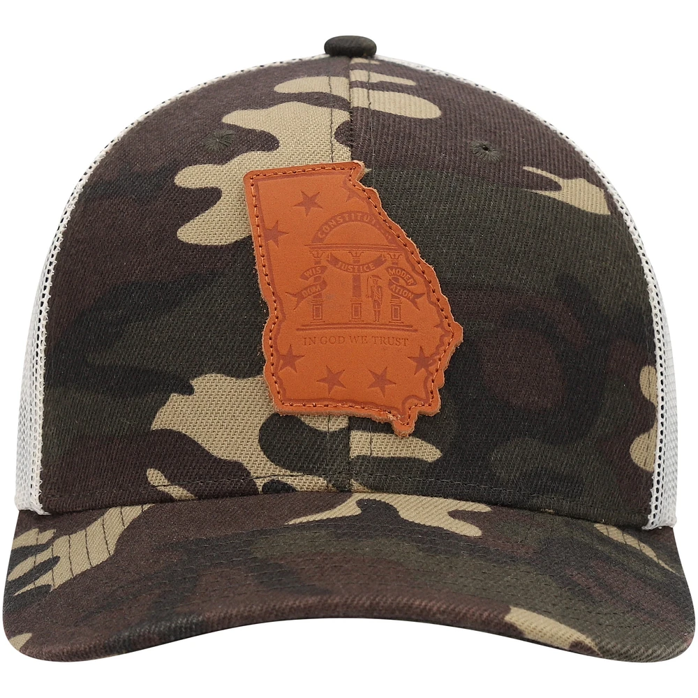 Men's Local Crowns Camo Georgia Icon Woodland State Patch Trucker Snapback Hat