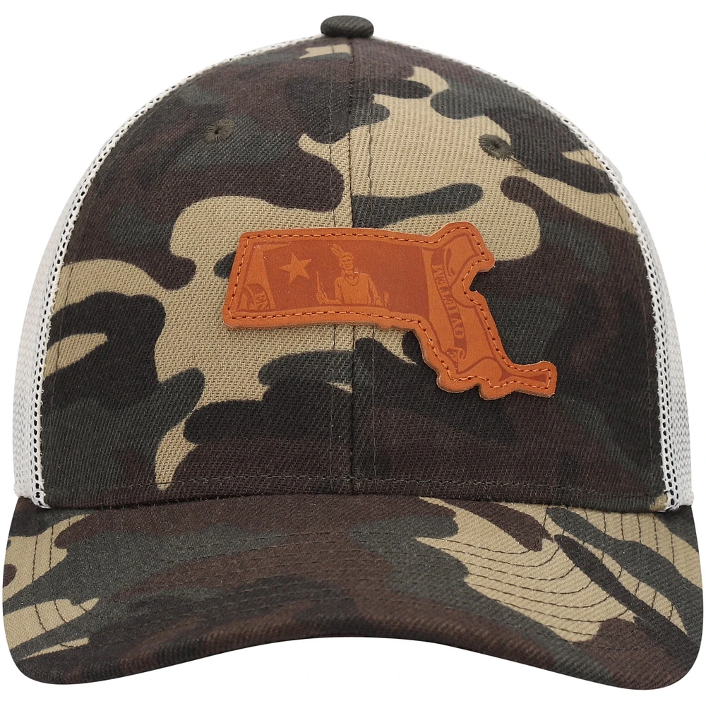 Men's Local Crowns Camo Massachusetts Icon Woodland State Patch Trucker Snapback Hat