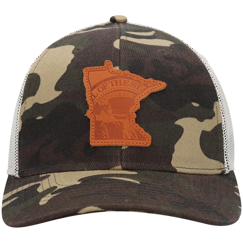 Men's Local Crowns Camo Minnesota Icon Woodland State Patch Trucker Snapback Hat