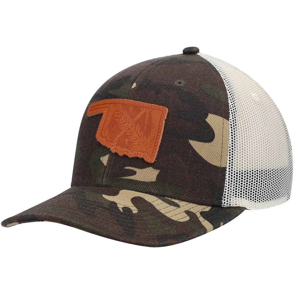 Men's Local Crowns Camo Oklahoma Icon Woodland State Patch Trucker Snapback Hat