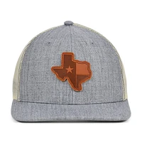 Local Crowns Heather Grey/White Texas Heathered Leather State Patch Trucker Snapback Casquette ajustable pour homme