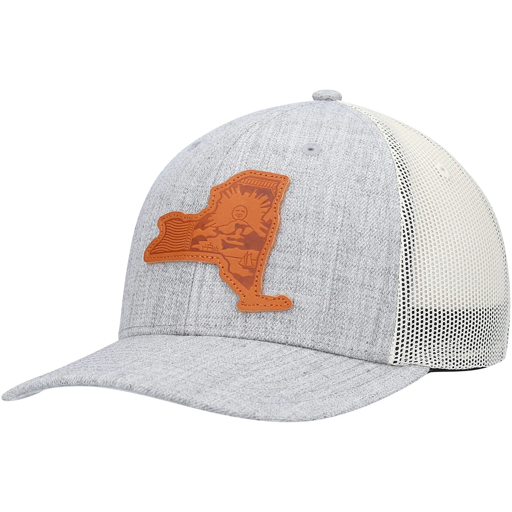 Casquette Snapback Local Crowns en cuir gris chiné avec écusson de l'État de New York pour homme