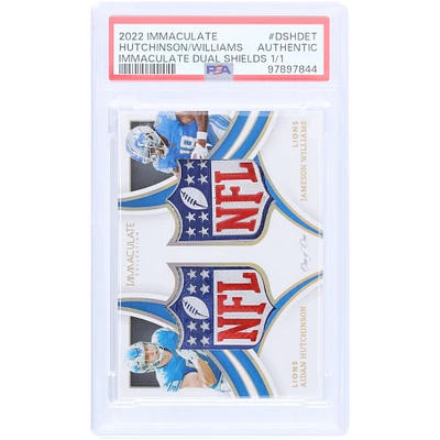 Carte recrue authentifiée PSA Aidan Hutchinson et Jameson Williams 2022 Panini Immaculate Collection Dual NFL Shield Relic #DSH-DET #1/1