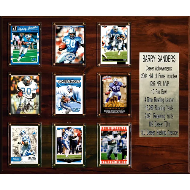 Autographed Detroit Lions Barry Sanders Fanatics Authentic Framed 8 x 10  Blue Jersey Vertical Photograph