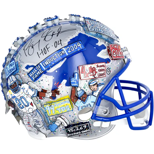 Barry Sanders Detroit Lions Signed Ripped Painted Mini Helmet