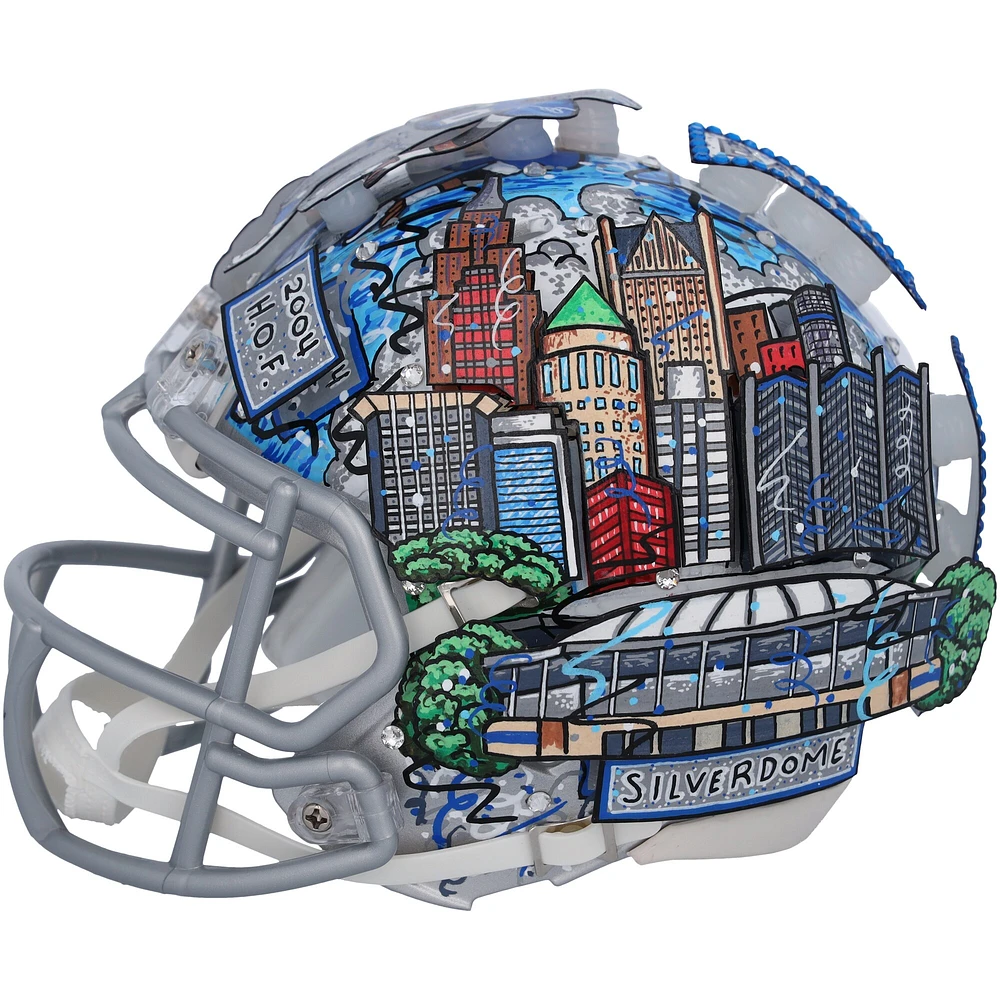 Barry Sanders Detroit Lions Autographed Riddell Speed Mini Helmet with Art by Charles Fazzino - RG13322302