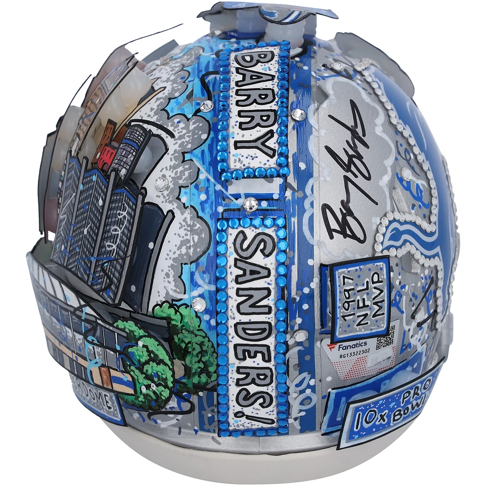Barry Sanders Detroit Lions Autographed Riddell Speed Mini Helmet with Art by Charles Fazzino - RG13322302