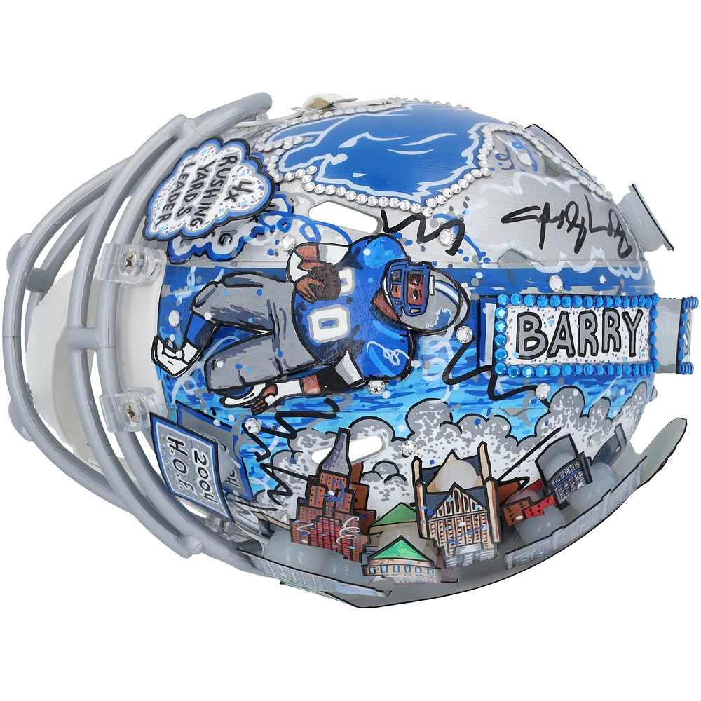 Barry Sanders Detroit Lions Autographed Riddell Speed Mini Helmet with Art by Charles Fazzino - RG13322302