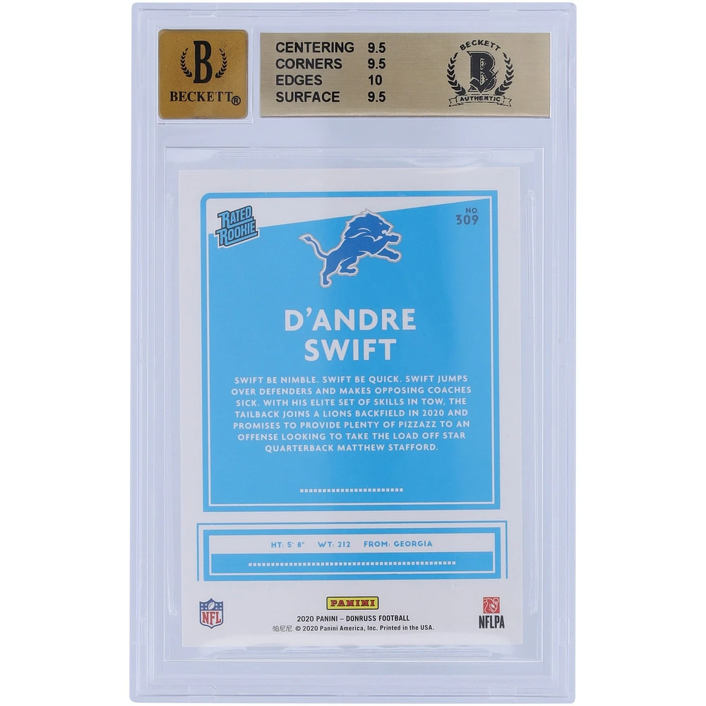 Carte de recrue authentifiée 9,5/10 de Beckett Fanatics 2020 autographiée par D'Andre Swift Detroit Lions - Sous-catégories 9,5, 9,5, 10, 9,5