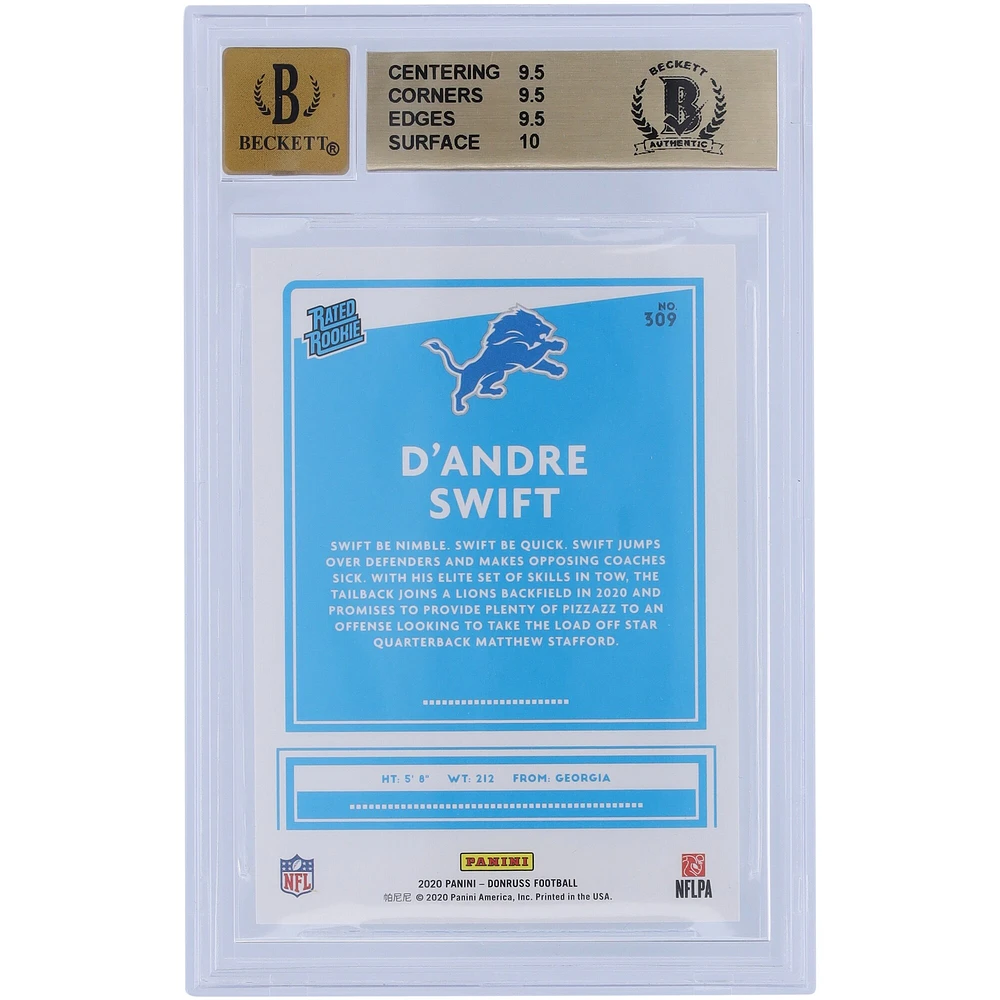 Carte de recrue authentifiée 9,5/10 de Beckett Fanatics 2020 autographiée par D'Andre Swift Detroit Lions - Sous-catégories 9,5, 9,5, 9,5, 10