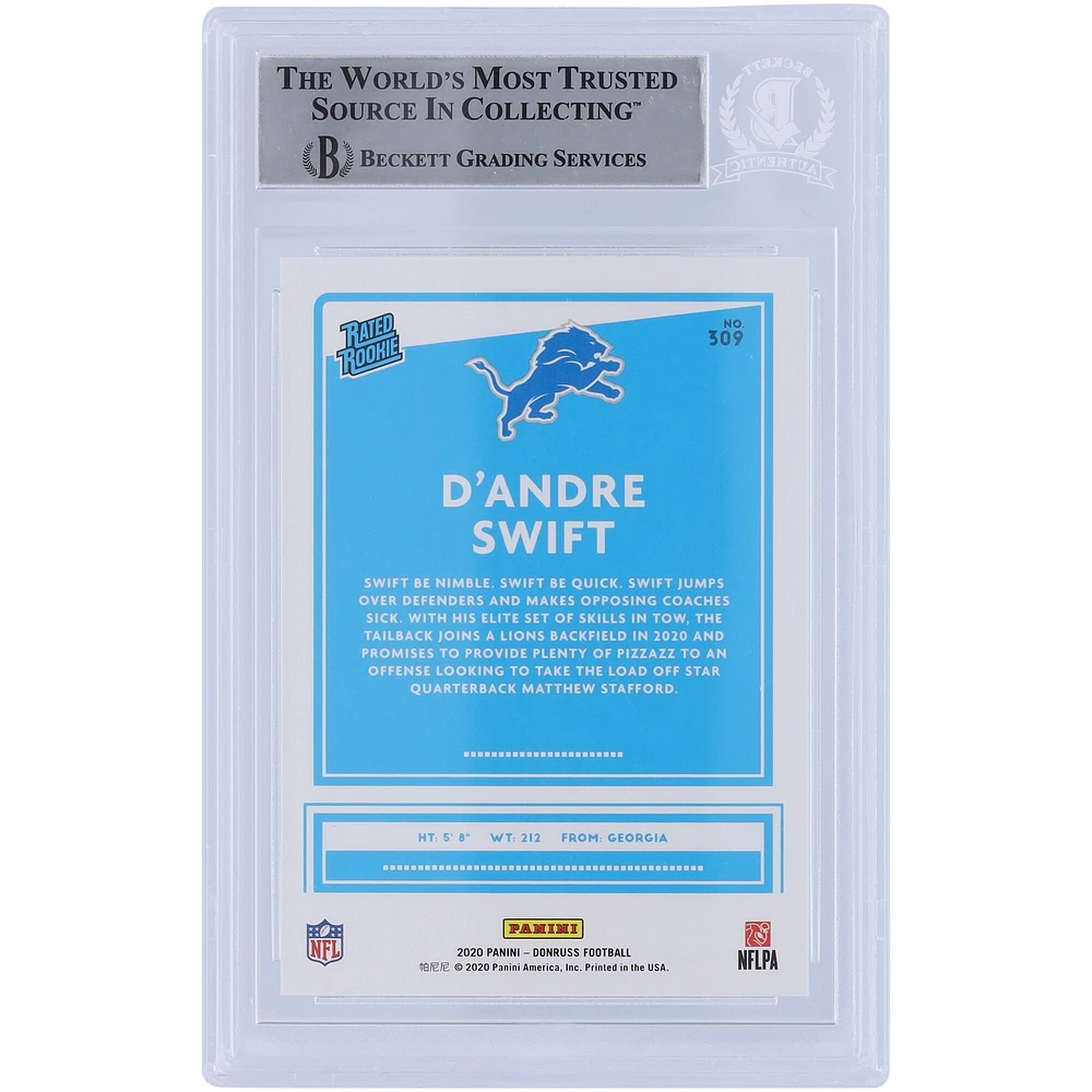 Carte de recrue authentifiée signée D'Andre Swift Detroit Lions 2020 Panini Donruss classée Rookie #309 Beckett Fanatics