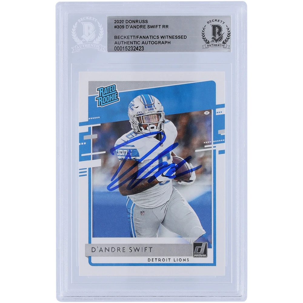 Carte de recrue authentifiée signée D'Andre Swift Detroit Lions 2020 Panini Donruss classée Rookie #309 Beckett Fanatics