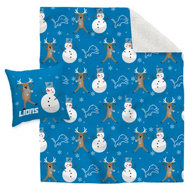 Detroit Lions Holiday Reindeer Blanket and Pillow Combo Set