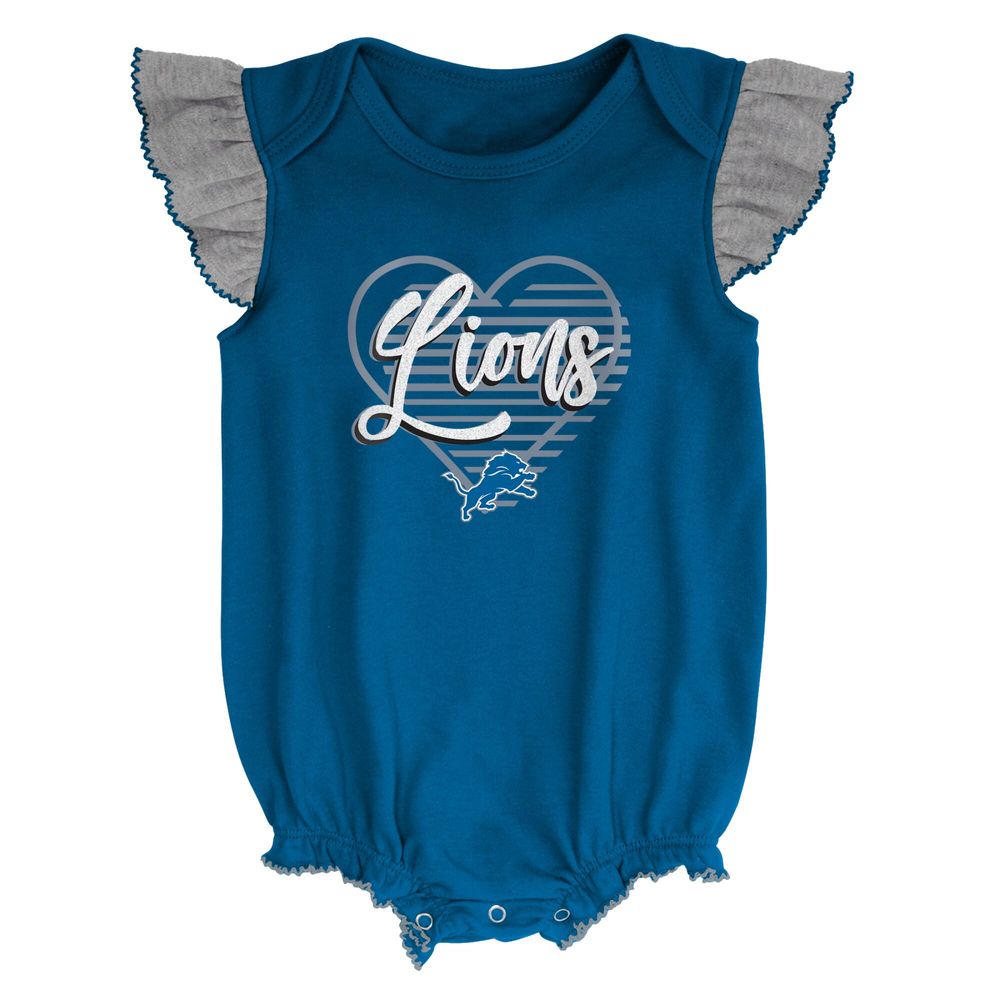 Outerstuff Girls Newborn & Infant Blue/Heathered Gray Detroit Lions All The  Love Bodysuit Bib & Booties Set