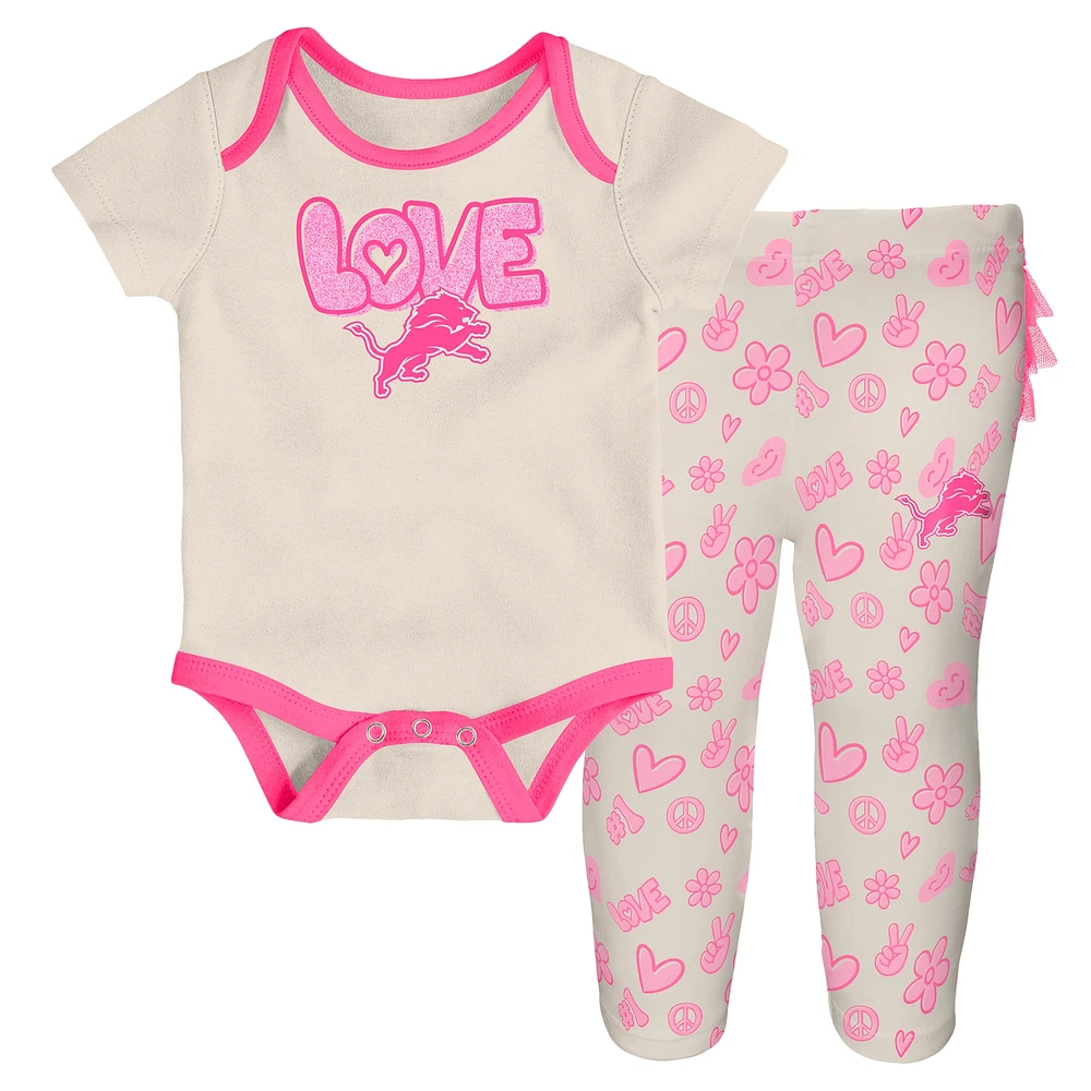 Girls Newborn & Infant White Detroit Lions All The Love 2 Piece Bodysuit and Pants Set