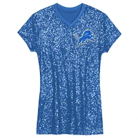 Girls Youth Aidan Hutchinson Blue Detroit Lions Sequin Player Name & Number V-Neck Dress