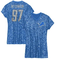 Robe à col en V sequins bleue pour jeunes filles Aidan Hutchinson des Lions de Detroit avec nom et numéro joueur