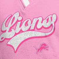 Girl's Youth New Era  Pink Detroit Lions Mommy & Me Multiplier Raglan V-Neck T-Shirt