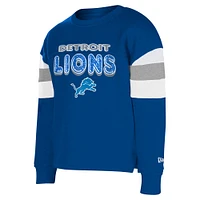 Girls Youth New Era Blue Detroit Lions Color Blocked Glitter Pullover Sweatshirt