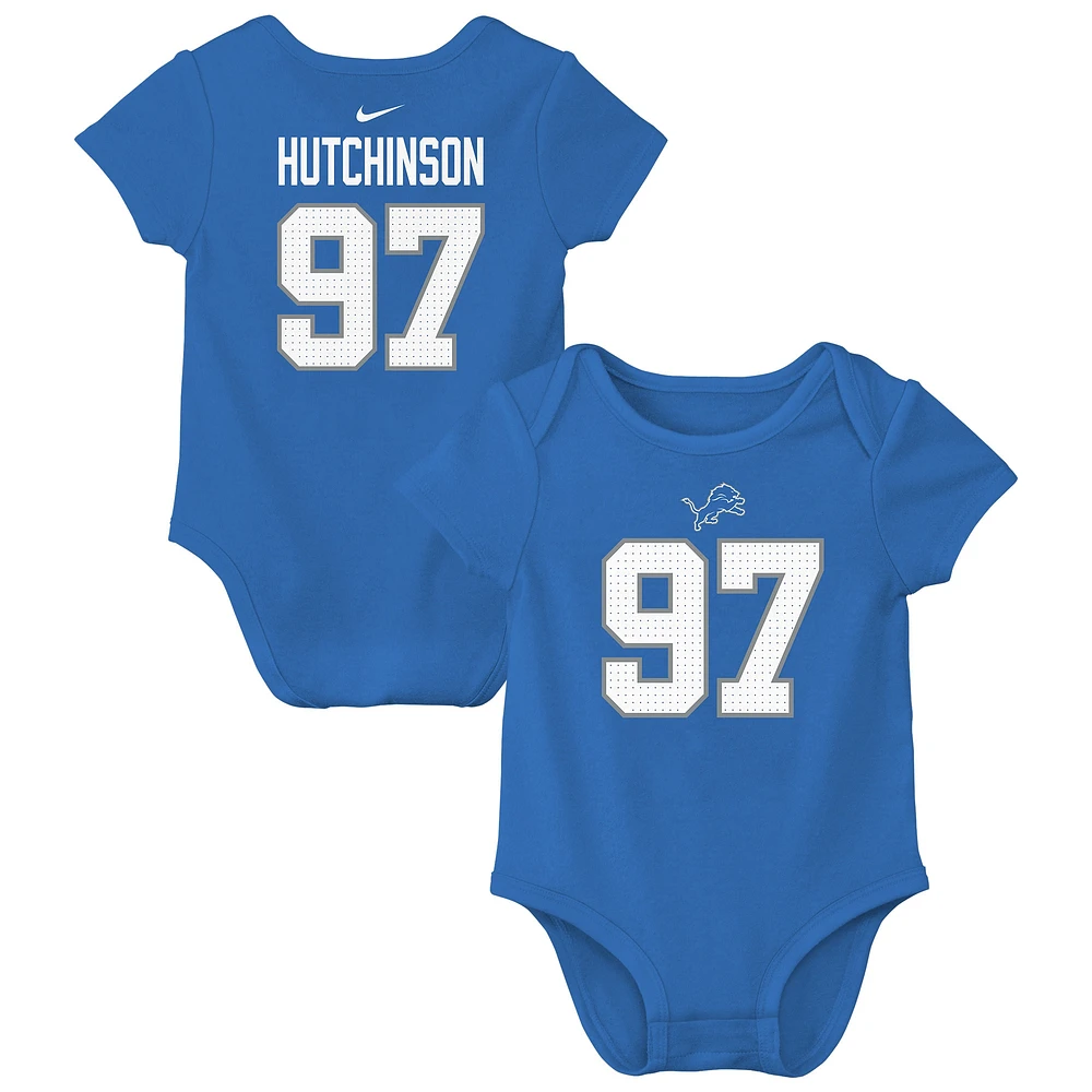 Body Nike bleu avec nom et numéro de joueur des Lions Detroit pour bébé Aidan Hutchinson