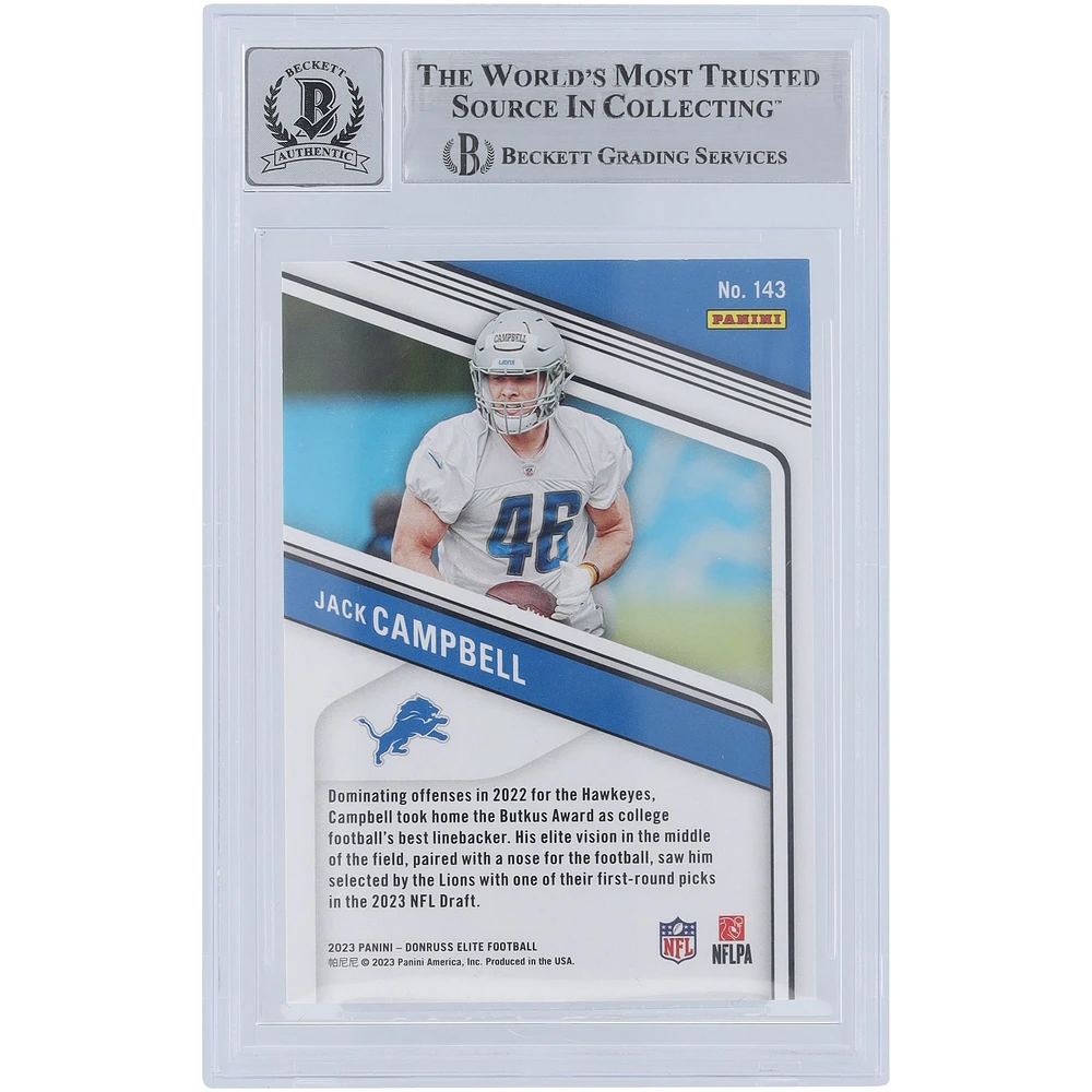 Jack Campbell Detroit Lions Autographed 2023 Panini Donruss Elite Aspirations Shimmer #143 #/625 Beckett Fanatics Witnessed Authenticated 10 Rookie Card 