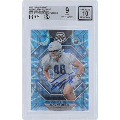 Jack Campbell Detroit Lions Autographed 2023 Panini Mosaic Reactive Blue Mosaic #323 Beckett Fanatics Witnessed Authenticated 9/10 Rookie Card 