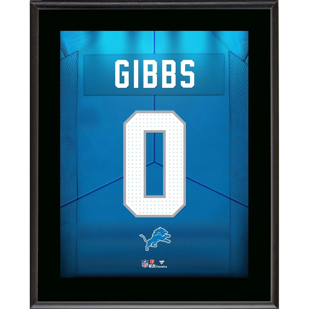 Plaque de joueur sublimée avec numéro de maillot alternatif des Lions de Détroit, Jahmyr Gibbs, 10,5" x 13"