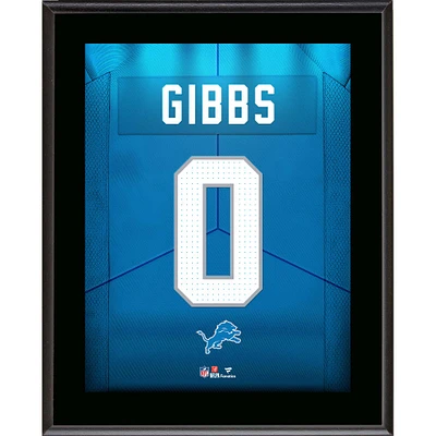 Plaque de joueur sublimée avec numéro de maillot alternatif des Lions de Détroit, Jahmyr Gibbs, 10,5" x 13"