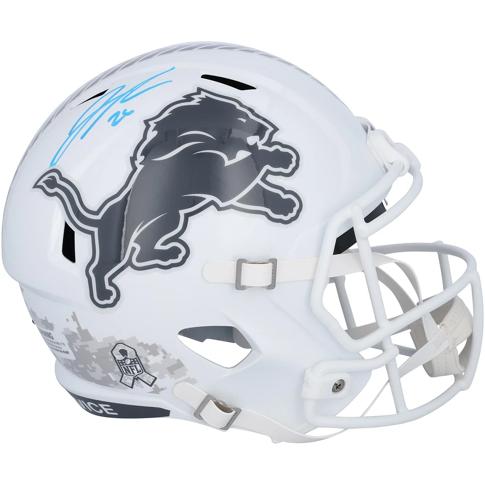 Casque réplique autographié Riddell 2024 Salute To Service Speed des Detroit Lions par Jahmyr Gibbs