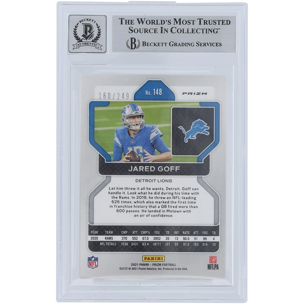 Jared Goff Detroit Lions Autographed 2021 Panini Prizm Orange #148 #/249 Beckett Fanatics Witnessed Authenticated 9/10 Card 