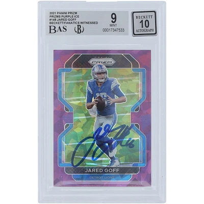 Jared Goff Detroit Lions Autographed 2021 Panini Prizm Purple Ice #148 #/225 Beckett Fanatics Witnessed Authenticated 9/10 Card 