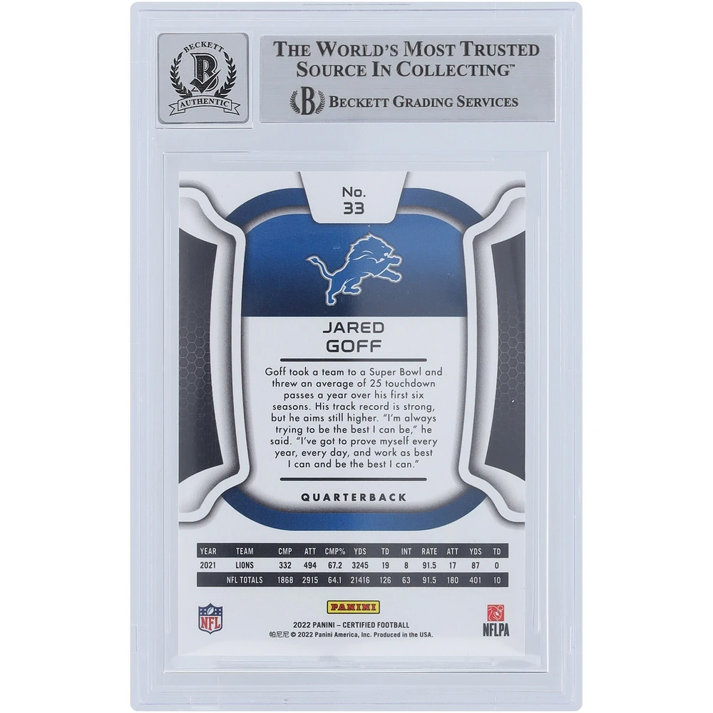 Jared Goff Detroit Lions Autographed 2022 Panini Certified Mirror Pink #33 #/199 Beckett Fanatics Witnessed Authenticated 9/10 Card