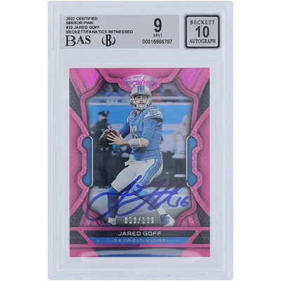 Jared Goff Detroit Lions Autographed 2022 Panini Certified Mirror Pink #33 #/199 Beckett Fanatics Witnessed Authenticated 9/10 Card