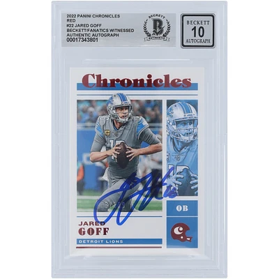Jared Goff Detroit Lions Autographed 2022 Panini Chronicles Red #22 #/199 Beckett Fanatics Witnessed Authenticated 10 Card 