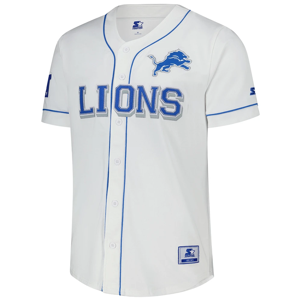 Men's Starter  White Detroit Lions Relay Full-Button Baseball Jersey