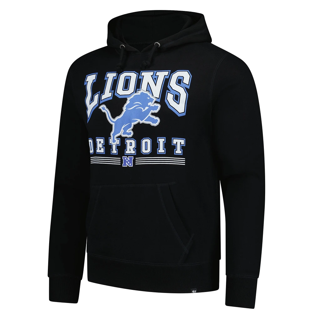 Men's '47 Black Detroit Lions Packed House Headline Pullover Hoodie