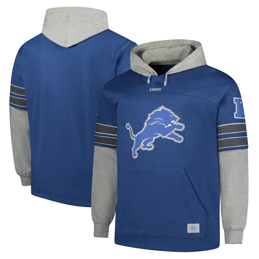 Men's '47 Blue Detroit Lions Big & Tall Lacer Pullover Hoodie