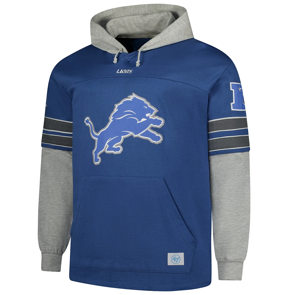 Men's '47 Blue Detroit Lions Big & Tall Lacer Pullover Hoodie