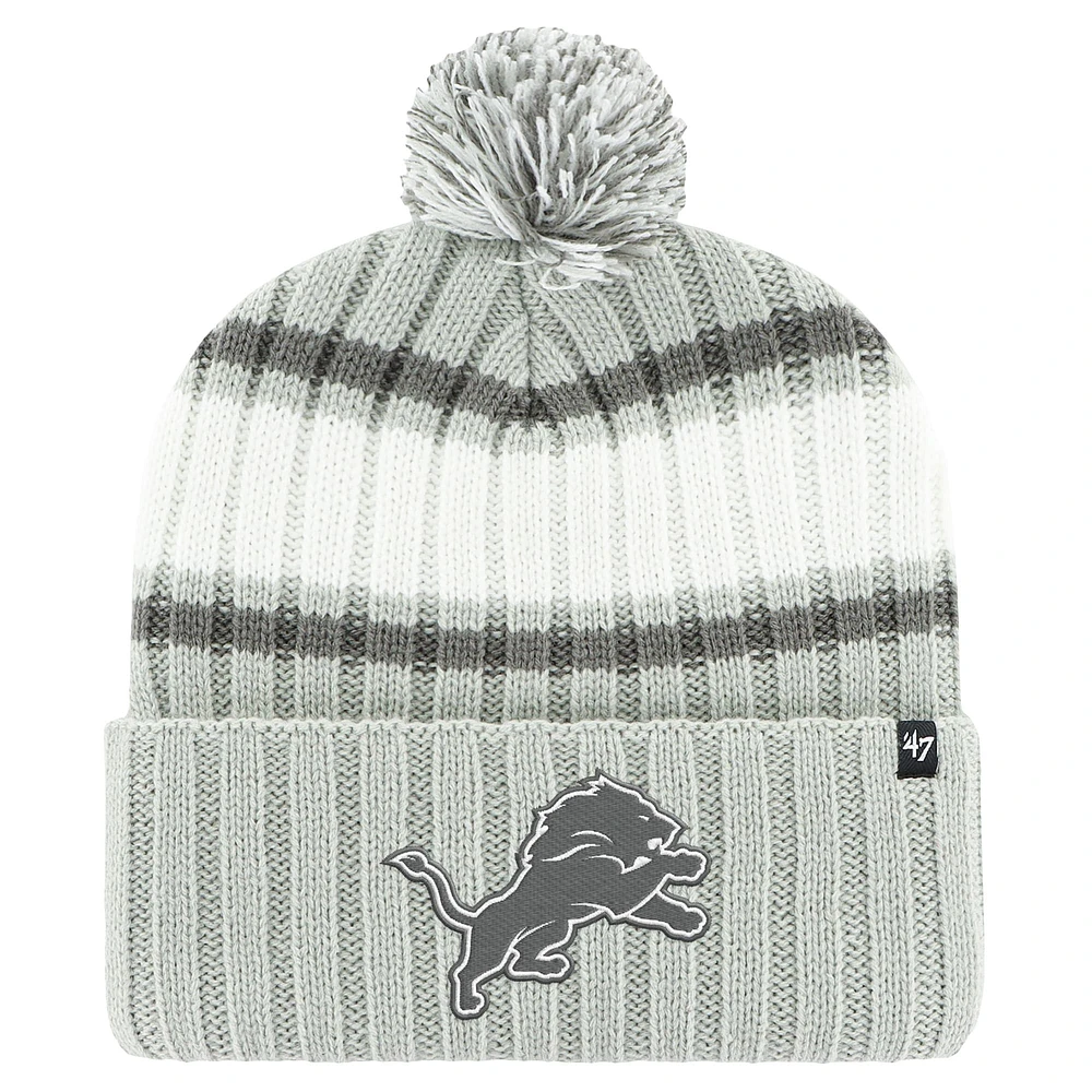 Bonnet en tricot à revers et pompon Detroit Lions gris pour homme '47