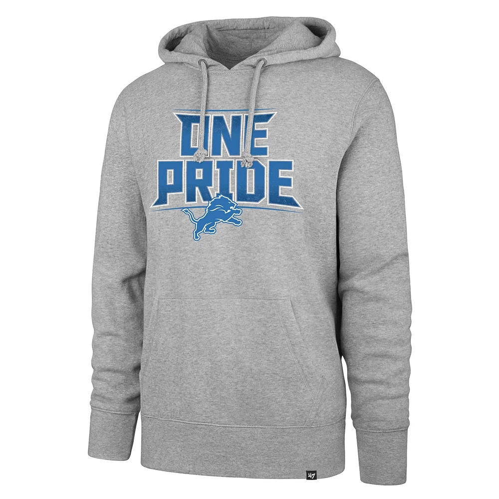 Men's '47 Gray Detroit Lions Regional Headline Pullover Hoodie