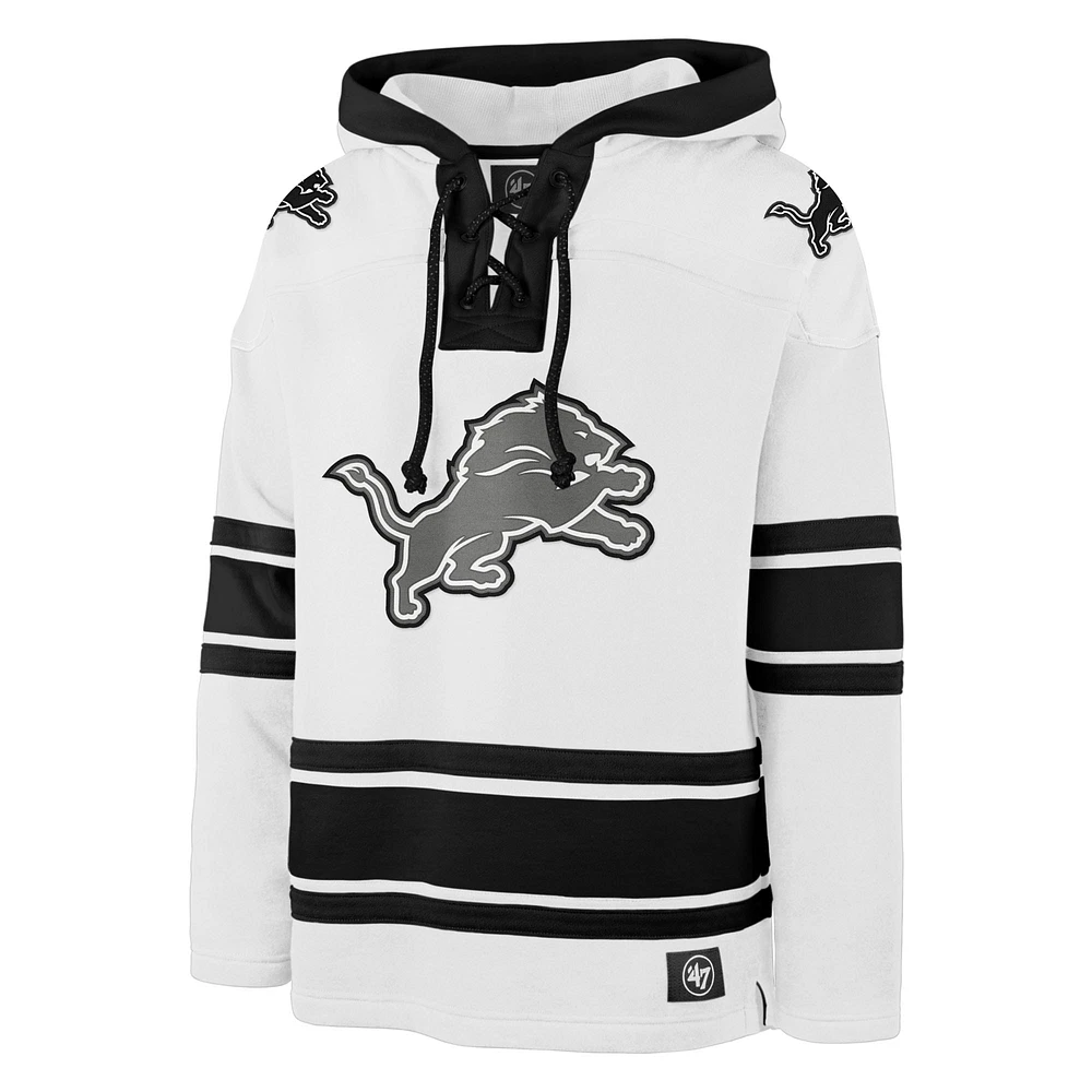 Men's '47 White Detroit Lions After Image Superior Lacer Pullover Hoodie