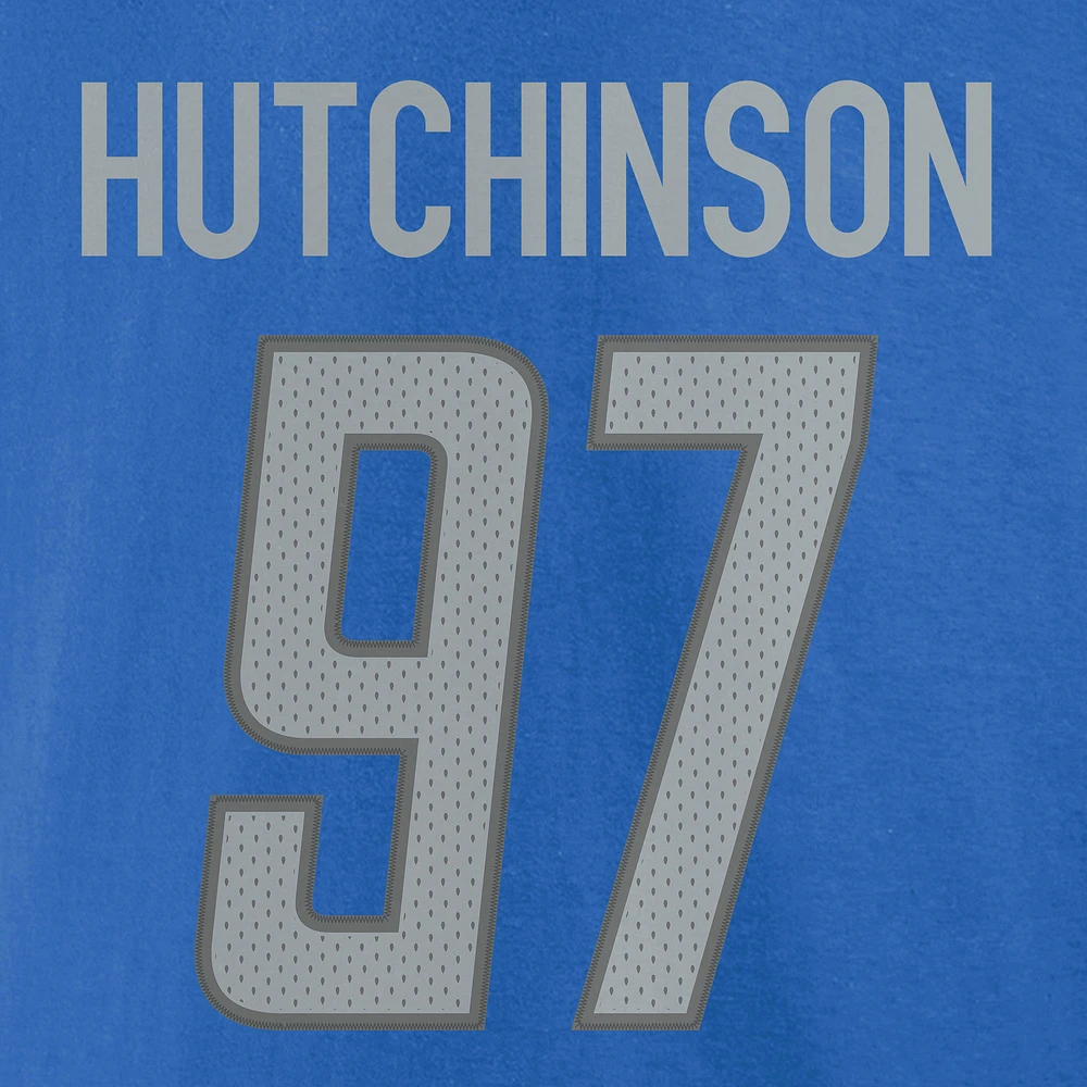 T-shirt bleu pour homme Aidan Hutchinson avec nom et numéro de joueur des Lions Detroit