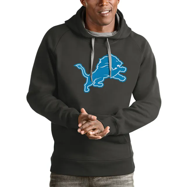 Women's Antigua Blue Detroit Lions Victory Chenille Pullover Hoodie