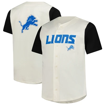 Men's Big & Tall Fanatics  Cream Detroit Lions Vintage Short Sleeve Button-Down Top