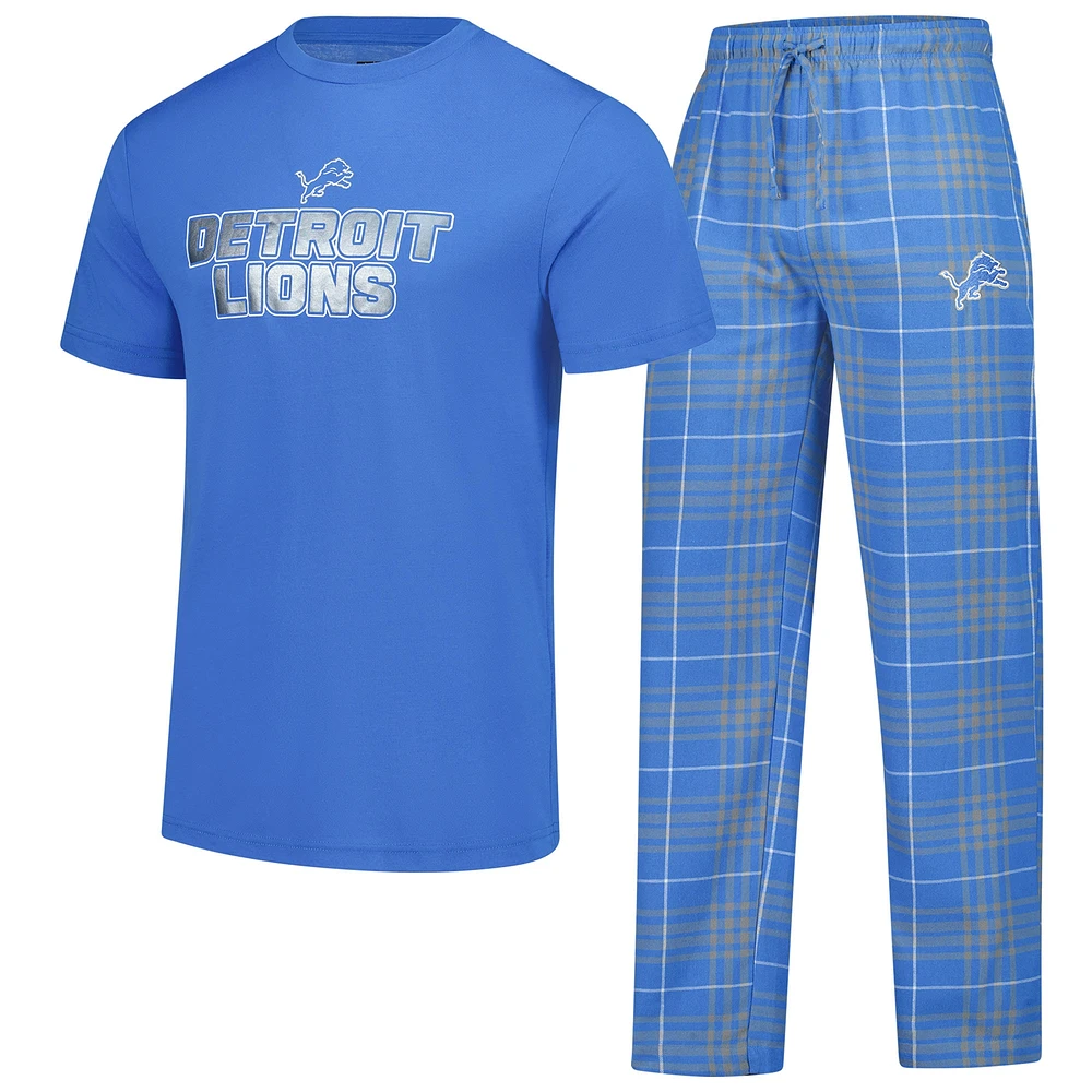 Ensemble de nuit pour hommes Concepts Sport bleu/gris Detroit Lions Vector T-shirt et pantalon en flanelle