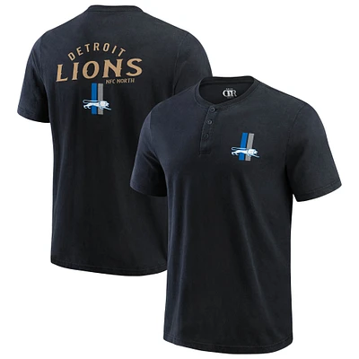 T-shirt Henley délavé noir pour homme de la collection Darius Rucker Fanatics des Detroit Lions