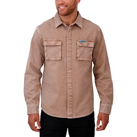 Men's Darius Rucker Collection by Fanatics Brown Detroit Lions Garment Dyed Long Sleeve Full Snap Shirt